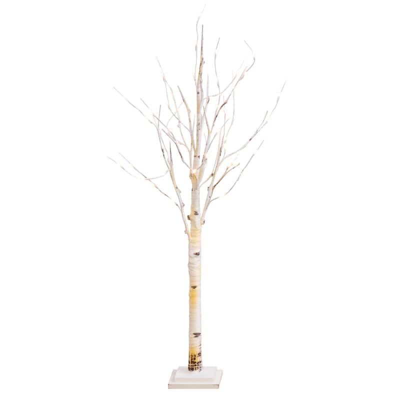 4' Pre-Lit Slim Birch Artificial Christmas Tree, Warm White LED Lights - 4 Foot