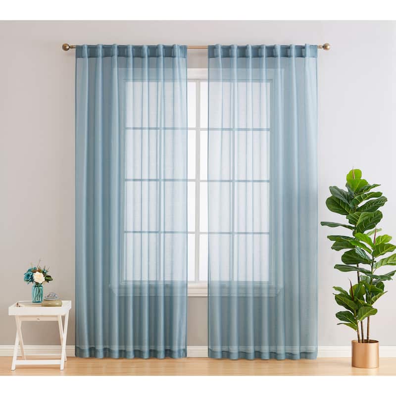 HLC.me Lauren Semi Sheer Rod Pocket & Back Tab Window Curtains Panels, Set of 2 - 54 W x 84 L per panel - Set of 2 - Dusty Blue