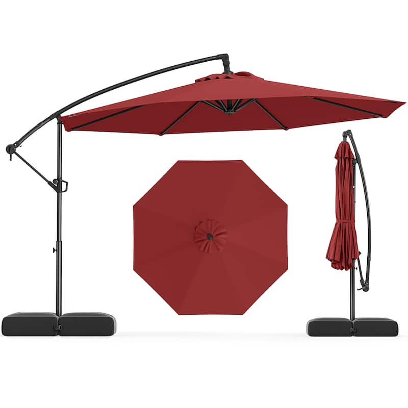 10 Feet Patio Offset Umbrella with Weighted Base 360° Tilt Cantilever Shade for Deck and Garden
