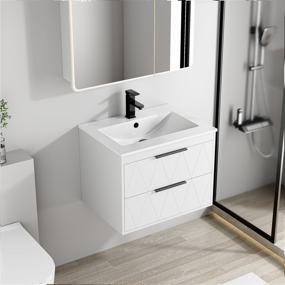 24"/30"/36"/48" Integrated Sink Wall Mounted Bathroom Vanity Set