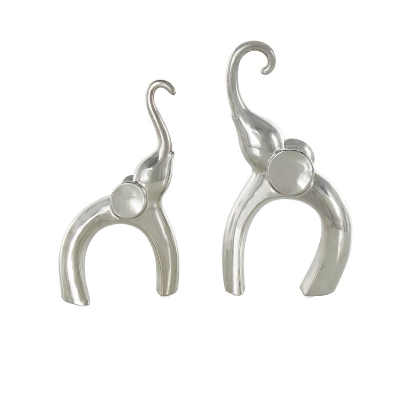 Silver or Gold Ceramic Abstract Arched Cutout Elephant Decorative Sculpture (Set of 2)
