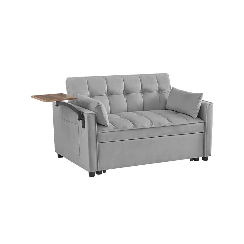 Velvet Loveseat Convertible Pull-out Sleeper Sofa Bed, Futon Sofa with 2 Pillows & phone Holder Pocket Recliner Sofa