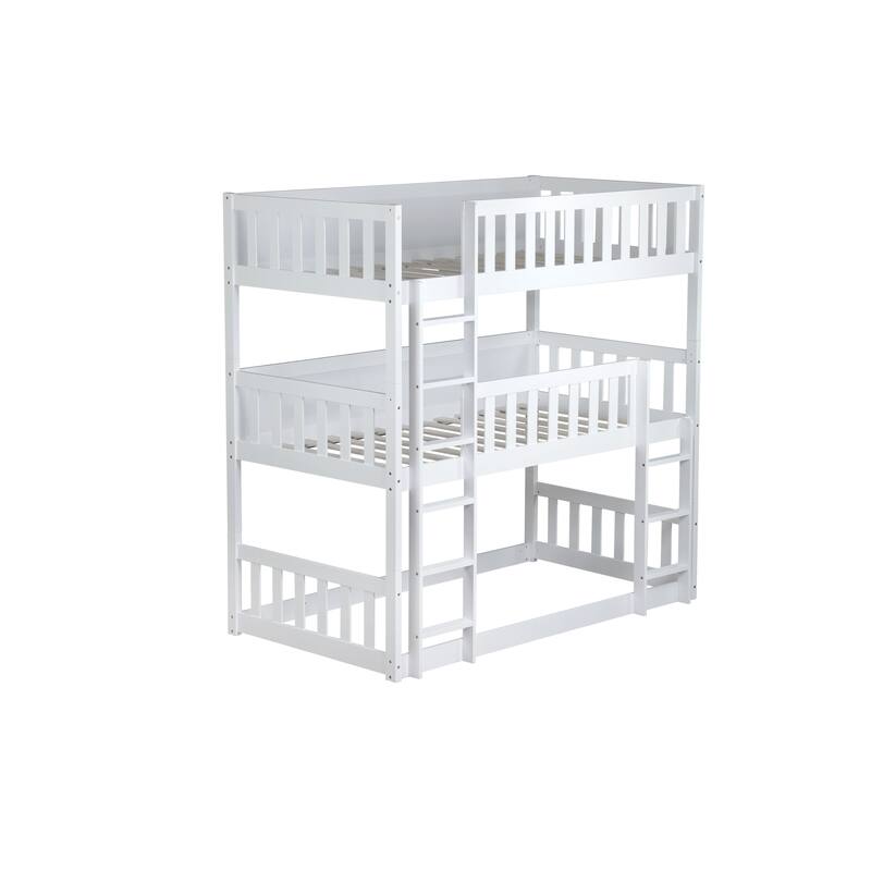 Triple Bunk Bed with Ladders, Guardrails, Detachable Bed Frame, Convertible 3 Beds, Twin Over Twin Over Twin for Multi Children