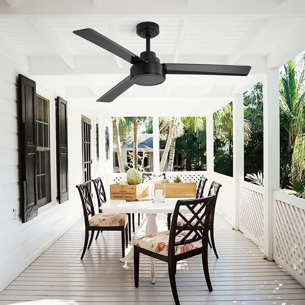Ceiling Fan with Remote, 52-inch Outdoor/Indoor Black Fan No Light with Reversible DC Motor 6 Speed with Timer, 5 Blades Fan for Patio Bedroom Living Room,01