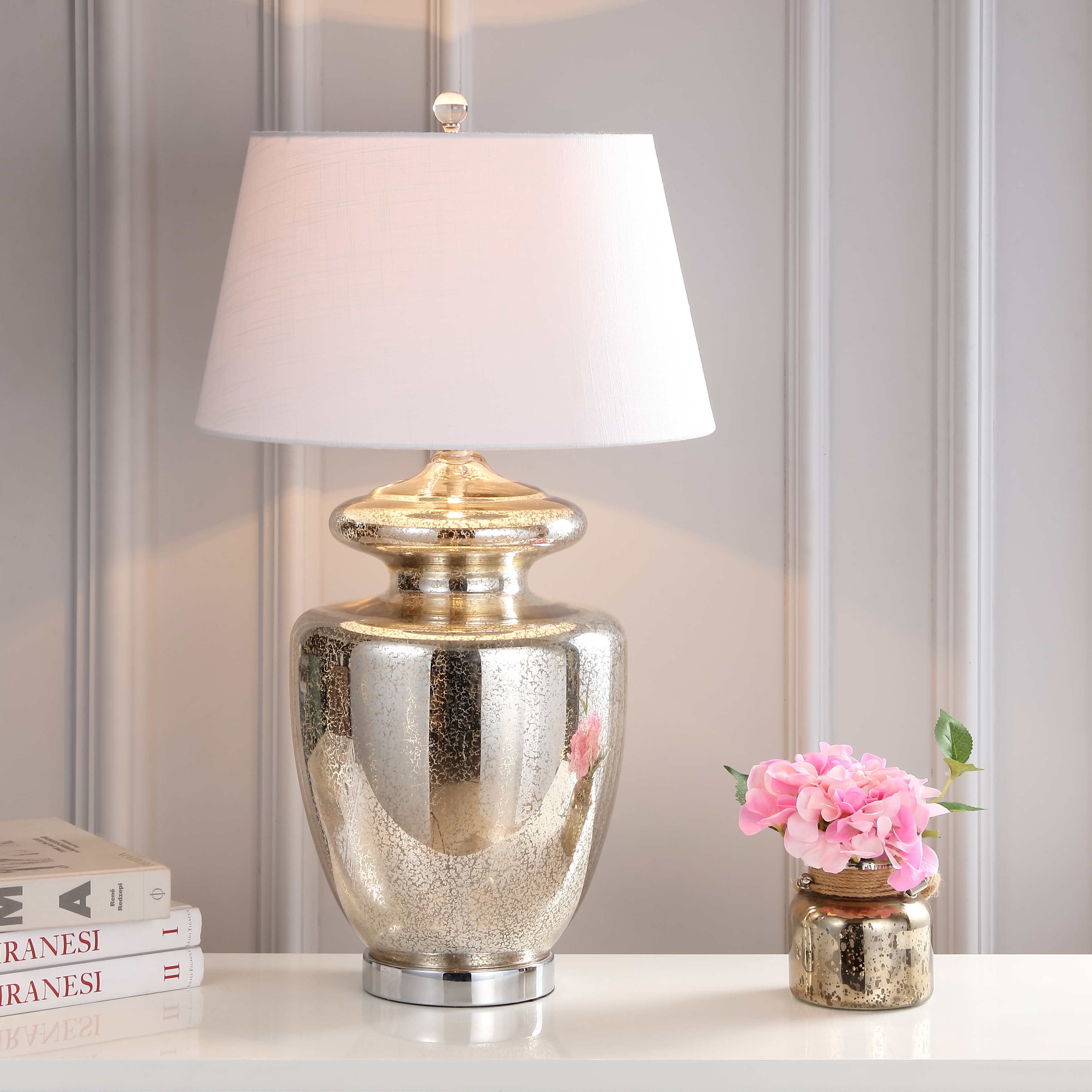 JONATHAN Y Elicia 31" Glass LED Table Lamp, Mercury Glass