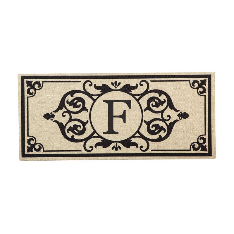 Cambridge Monogram Burlap Sassafras Switch Mat, Letter F