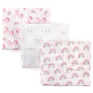 Luvable Friends Baby Girl Muslin Cotton Swaddle Blanket, Pink Rainbow, One Size - Rainbow - One Size