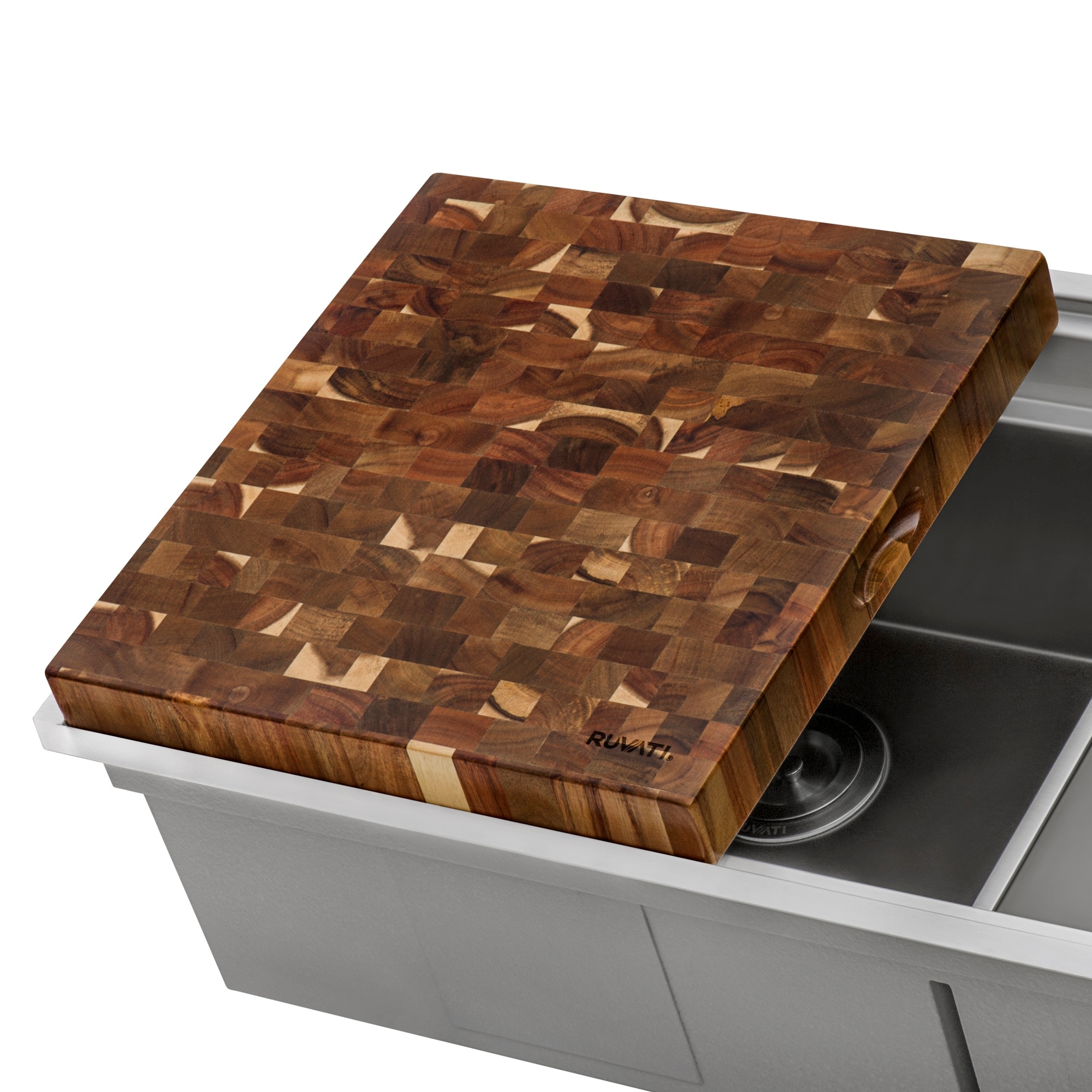 Ruvati 17 x 16 x 2 inch thick End-Grain Acacia Butcher Block Solid Wood Large Cutting Board - RVA2445ACA - Silver