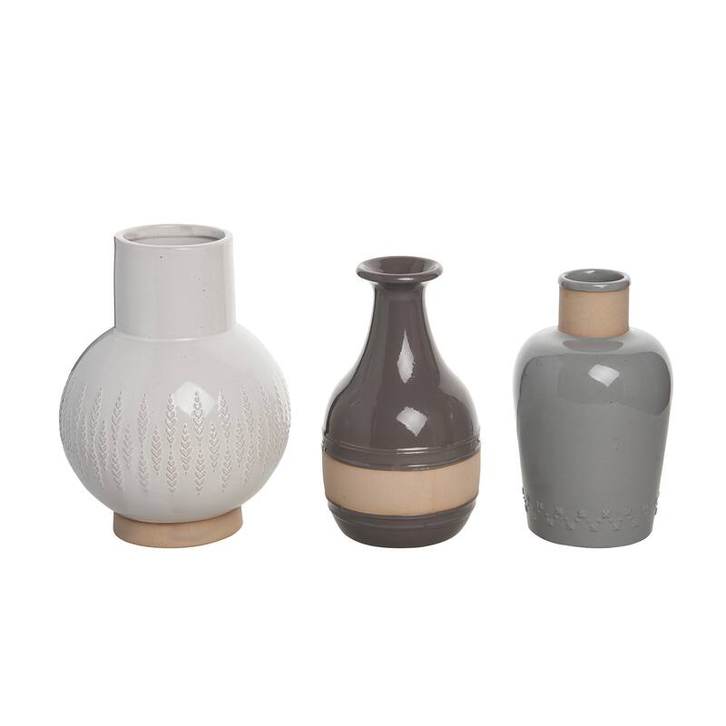 Transpac Ceramic 10.25 in. Multicolor Harvest Common Ground Vase Set of 3