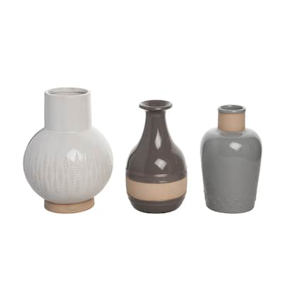 Transpac Ceramic 10.25 in. Multicolor Harvest Common Ground Vase Set of 3