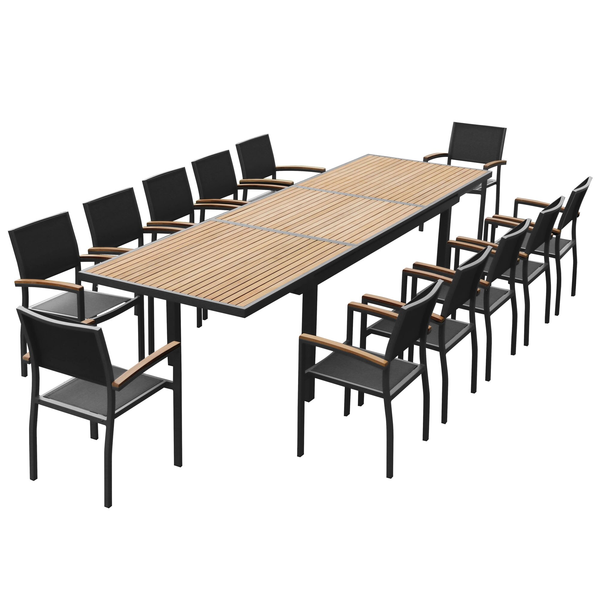 Heck 13 Pieces FSC Teak Aluminum Outdoor Dining Set for 12 Person