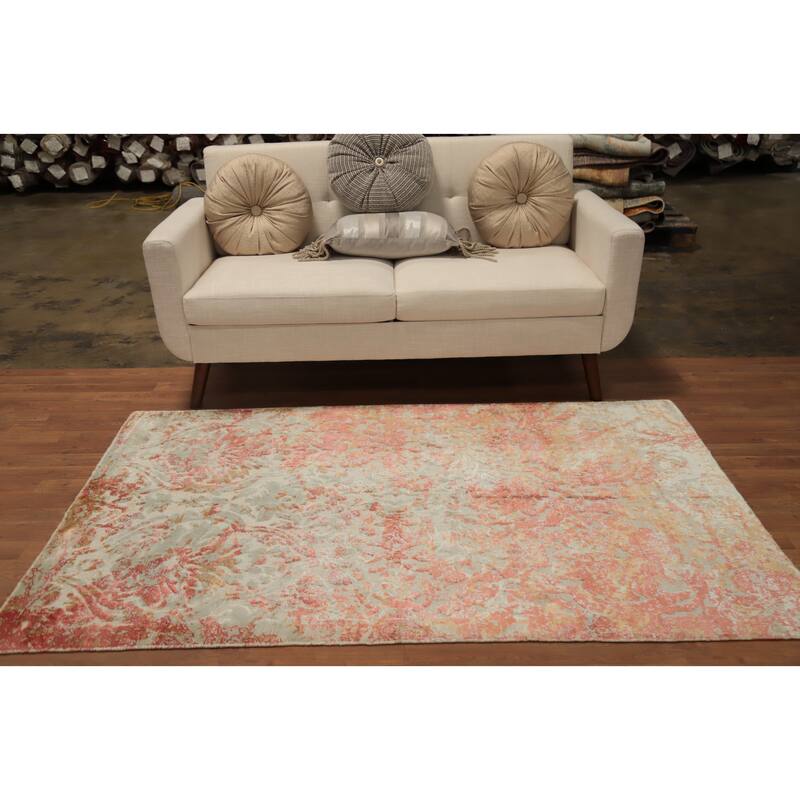 Hand Knotted Oriental Viscose Silk Carpet Modern Abstract Coral Abstract Area Rug - 6' 3'' X 4' 1''
