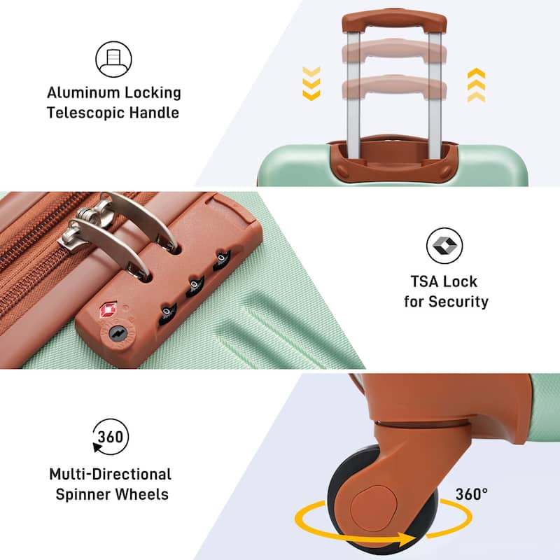 Hardshell Luggage Sets 2Pcs + bag Spinner Suitcase with TSA Lock Lightweight