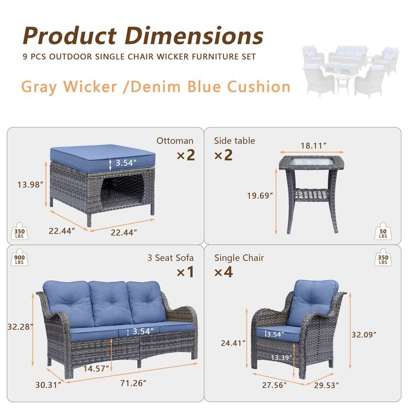 Gray Rattan Wicker High Back Outdoor Patio Furniture Sofa Seating Set