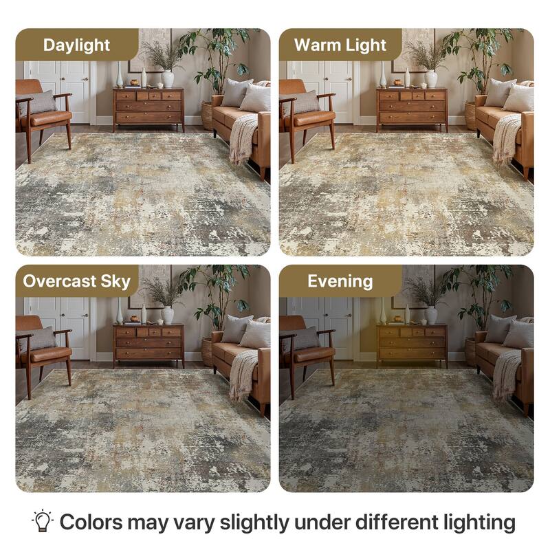 Mcow Abstract Taupe Collection Machine-Washable Non-Slip Area Rug - 8' x 10'