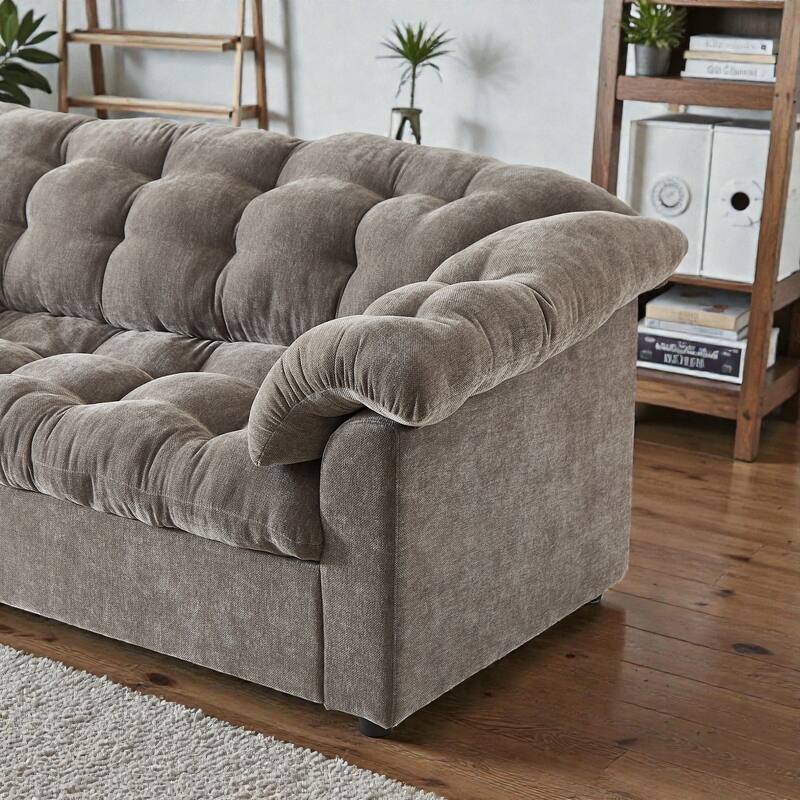94.8" Chenille Deep Seat Sofa, Modern Cloud-Like Upholstered 3-Seater Couch for Living Room, Bedroom, Office & Apartments