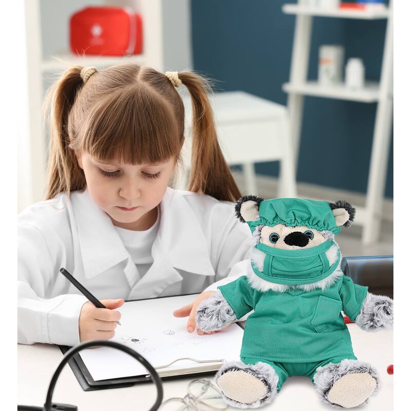 DolliBu Sitting Husky Doctor Plush Toy with Cute Scrub Uniform and Cap