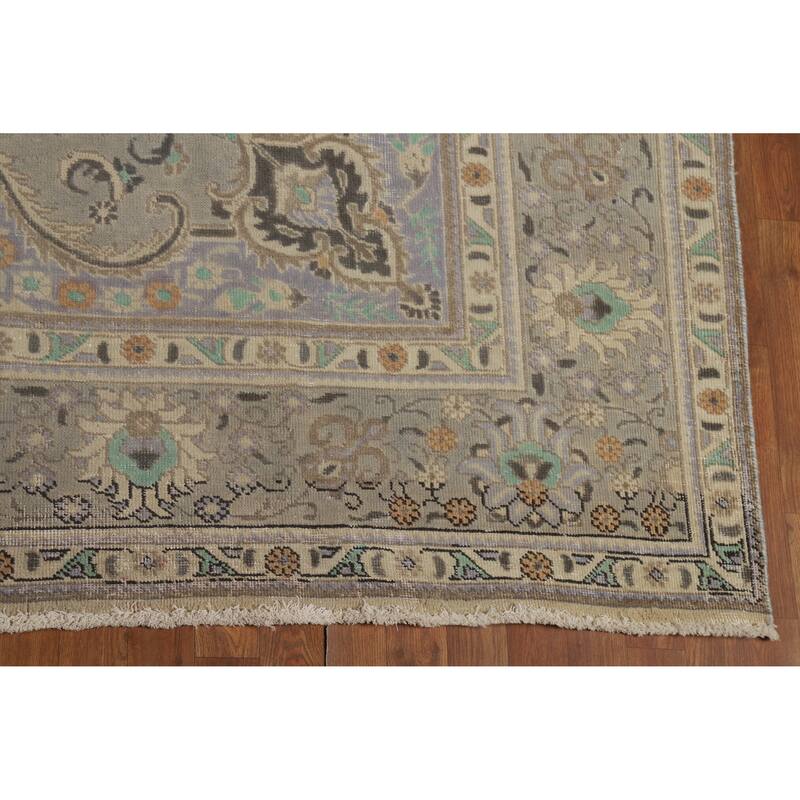 Geometric Tabriz Persian Vintage Area Rug Hand-Knotted Wool Carpet - 9'5" x 12'3"