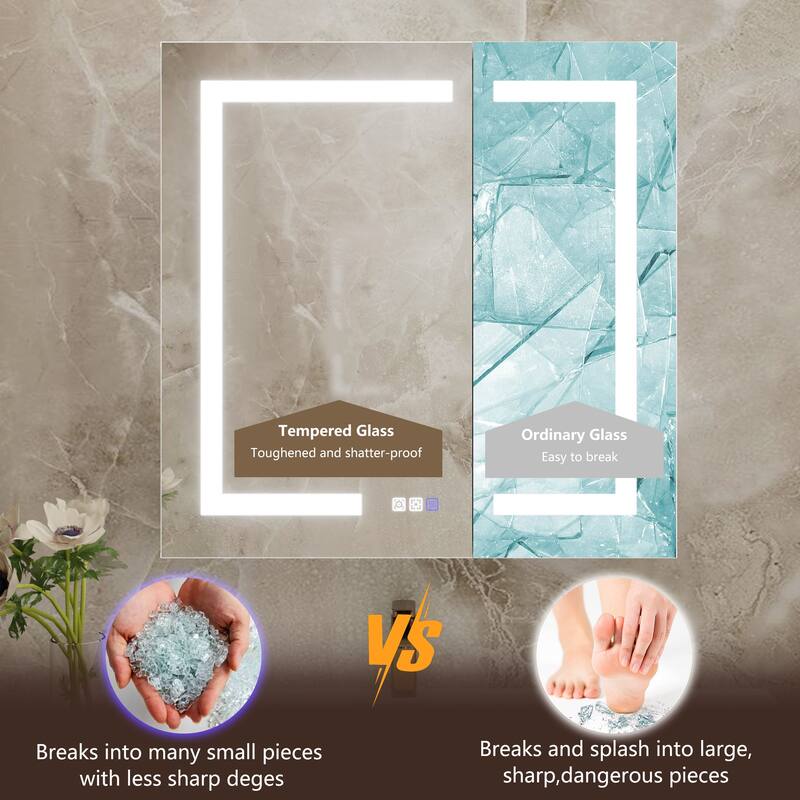 ExBrite 30" x 30" LED Lighted Bathroom Medicine Cabinet with Mirror,Recessed or Surface Mount,Defog - 30" x 30"