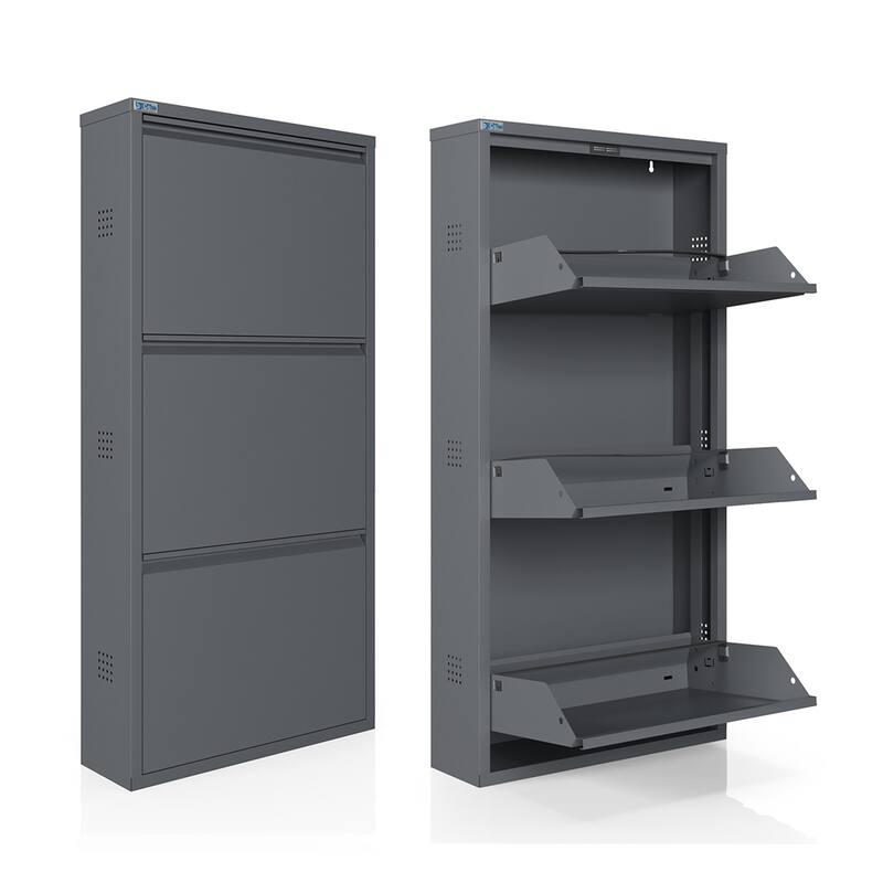 Antibacterial 3 Tier metal shoe cabinet side holes
