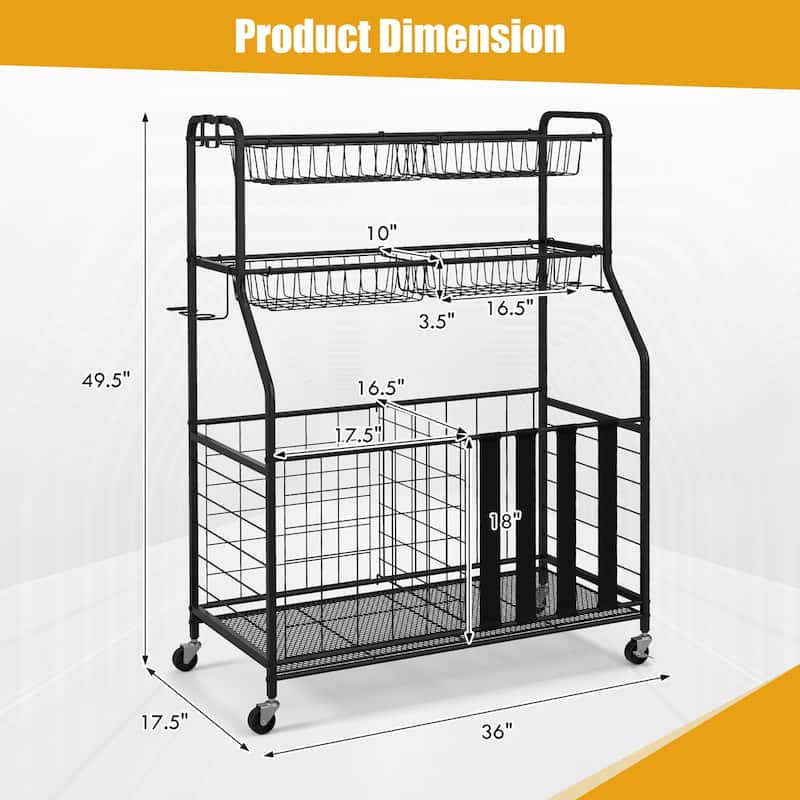 Gymax Garage Sports Equipment Organizer w/ Wheels Hooks & Baskets for