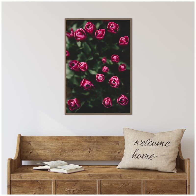 Kate and Laurel Sylvie Moody Dark Pink Tulips in Bloom Framed Canvas by Patricia Hasz of Patricia Rae Photography