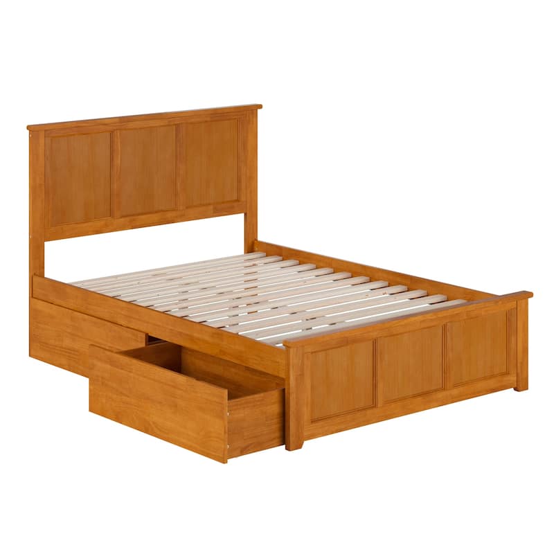 Solid Wood Platform Bed with Footboard & Storage Drawers - Full Size Bed Frame