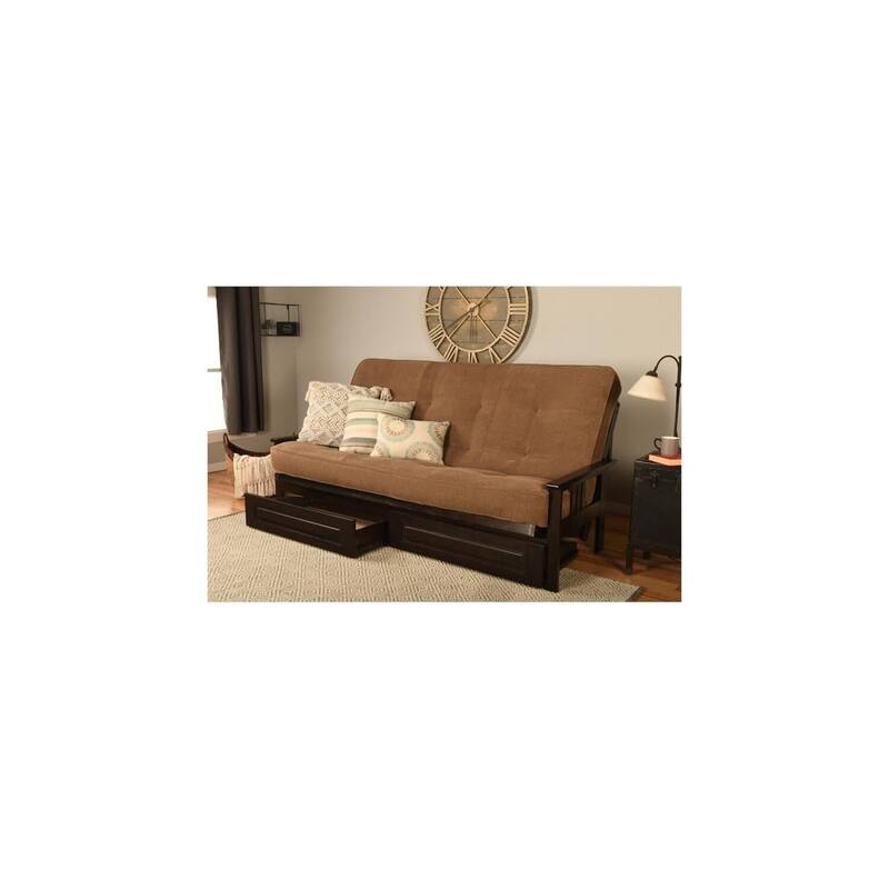 Queen Size Futon Mattress - Armless Design, Tufted Back, Mocha Brown Fabric Cover