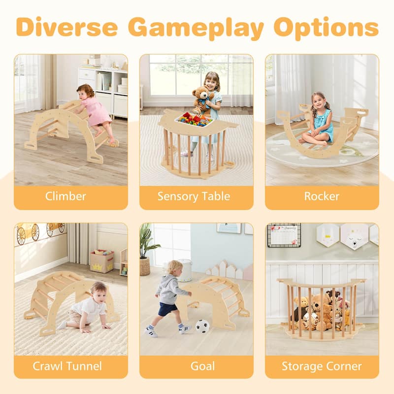 Costway Kids Climbing Arch Sensory Table Montessori Wooden Climber Toy - as pic shows - See Details