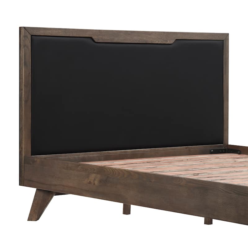 Astoria Solid Oak Wood Platform Bed Frame with Upholstered Headboard