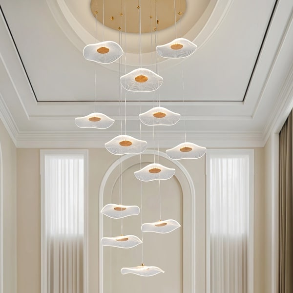 slide 2 of 22, Gold Spiral Lotus Chandelier Dimmable Modern LED Pendant Light High Ceiling Chandeliers for Villa Staircase Entryway 12 lights