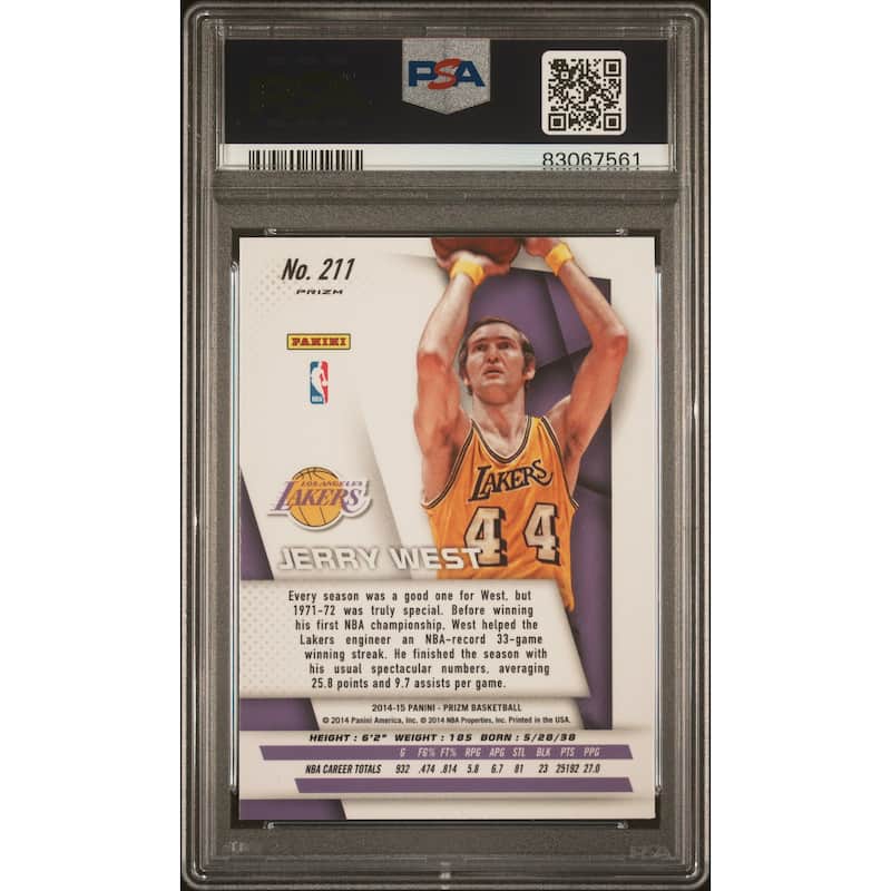 Jerry West 2014 Panini Silver Prizm Signed Card #211 Auto Graded PSA 10 83067561 - 8'6" x 11'6"