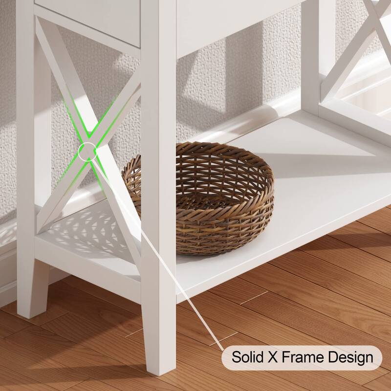2-Drawer End Table, Flip Top Narrow End Table with Drawer, Accent Small Side Table Nightstand for Small Space