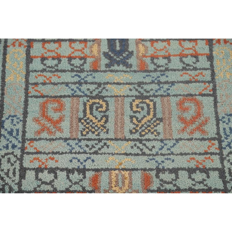 All-Over Blue Khotan Oriental Runner Rug Wool Carpet - 2'7"x 9'11"