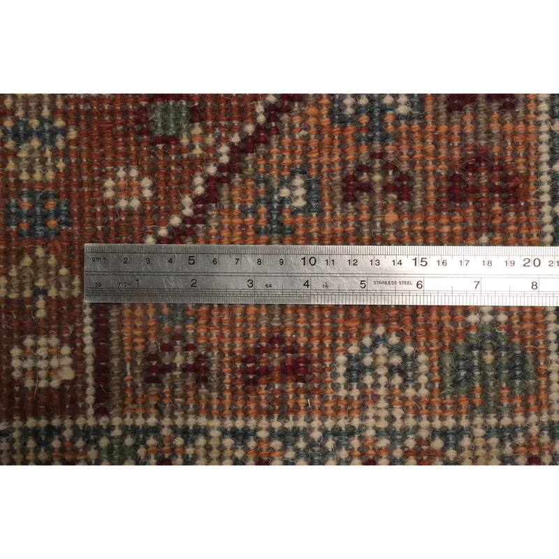 Hand Knotted Oriental 100% Wool Carpet Traditional Geometric Oranges & Rust Viss Runner Rug - 8' 3'' X 2' 7''
