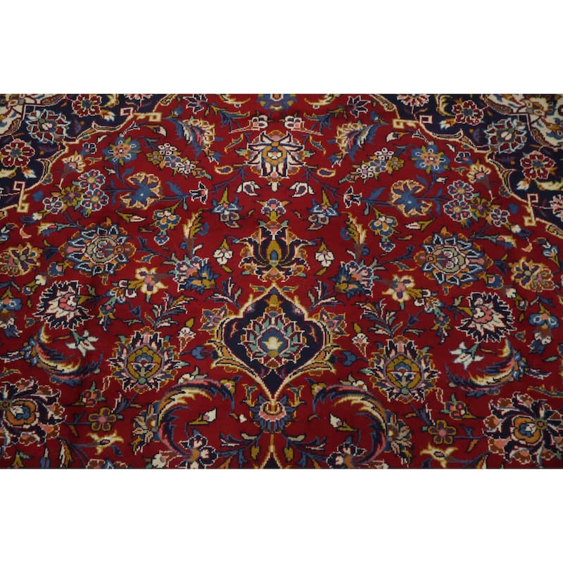 Hand Knotted Oriental 100% Wool Carpet Traditional Floral Red Kashan Area Rug - 12' 6'' X 8' 6''