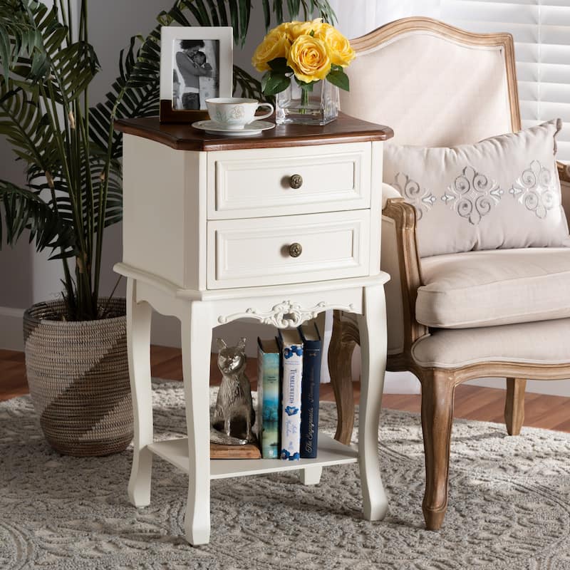 Baxton Studio Darla Classic and Traditional French White and Cherry Brown Finished Wood 2-Drawer End Table - 2-drawer