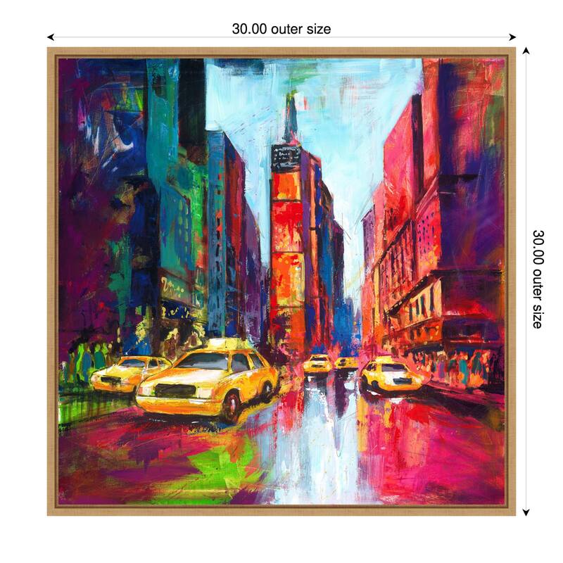Times Square with Yellow Cabs by Renate Holzner Framed Canvas Wall Art Print - 30 x 30 in