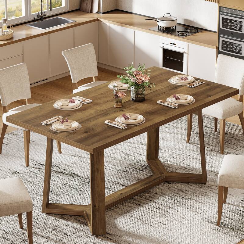 Farmhouse Dining Table for 4, 47-Inch Rectangle Wooden Kitchen Table