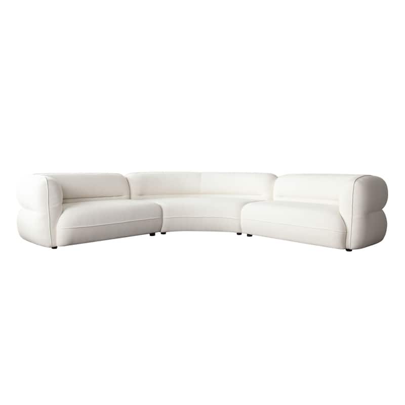 Micy 3pc Sectional Sofa, 3 Accent Pillows, Textured Ivory Polyester