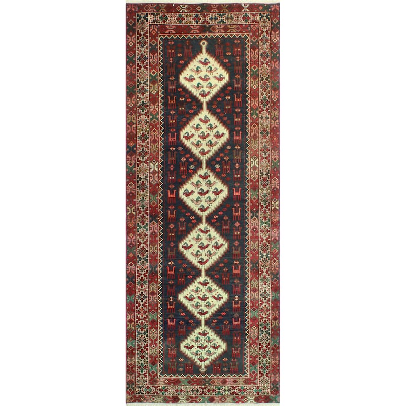Fine Vintage Distressed Agustin Charcoal/Red Runner - 3'5" x 8'10"