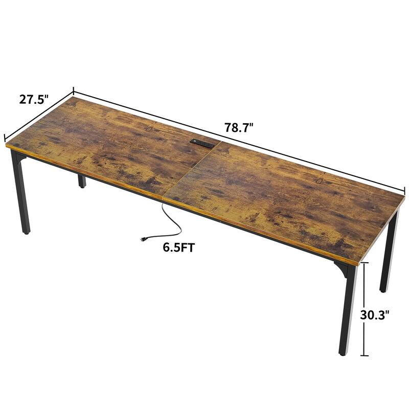 78.7'' Two People Long Desk with Charging Station, Office ExecutiveDesk Workstation