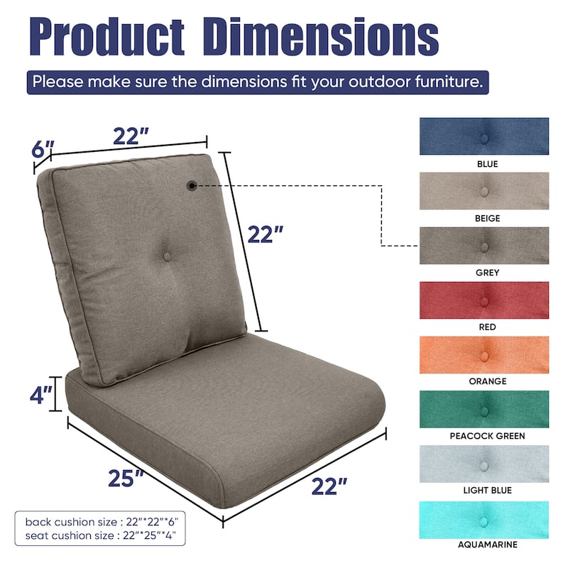22 in x 24 in Outdoor Chair Deep Seat Replacement Cushion - N/A