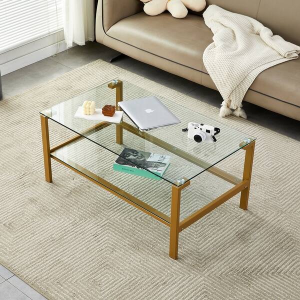 Clear Glass Clear Coffee Table with Golden Leg - Bed Bath & Beyond ...