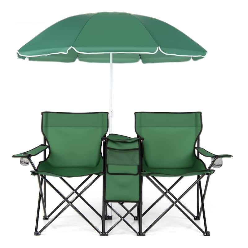 Portable Folding Picnic Double Chair with Umbrella Table Cooler Beach - See details