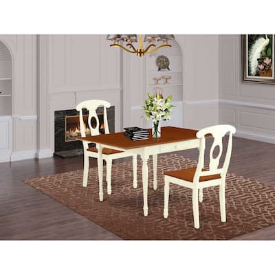 HomeStock 3-Pc Buttermilk and Cherry Finish Solid Wood Top with Dropleaf Dining Table Set