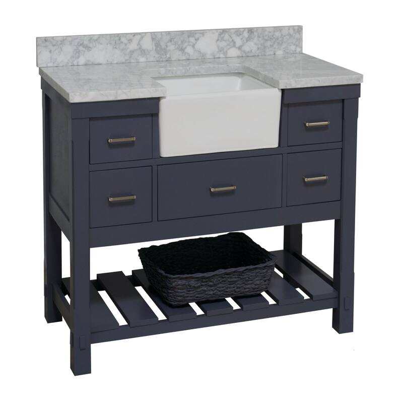 KitchenBathCollection Charlotte 48" Farmhouse Bathroom Vanity with Carrara Marble Top