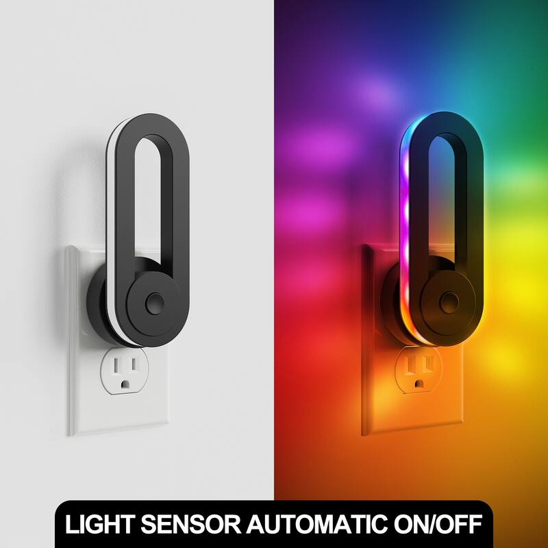 YANSUN Plug-in RGB Night Light with Rotating Arm, Dimmable Rainbow Wall Lamp