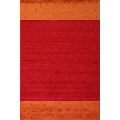 Red & Orange Gabbeh Oriental Area Rug Hand-Knotted Wool Carpet - 5'7"x 7'10"