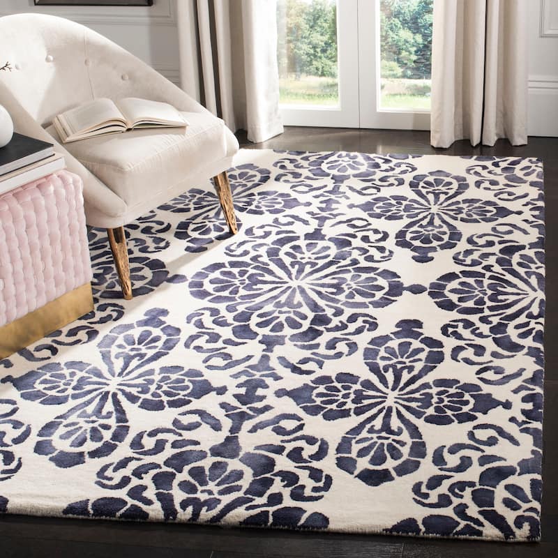 SAFAVIEH Handmade Dip Dye Stas Watercolor Vintage Boho Wool - 4' x 6' - Ivory/Navy - Runner